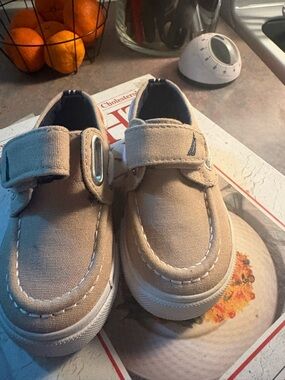 Nautica Beige Canvas Hook-and-Loop Baby Moccasins